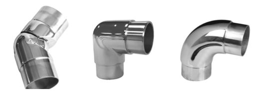 Codos tubulares de acero inoxidable de sección circular (diámetros de 43 o 50,8 mm.) para instalarse en barandillas. Se trata de codos que se doblan en diferentes ángulos con una parte central ligeramente más gruesa que los extremos y que pueden presentar en su base una placa circular con perforaciones.
Están hechos de acero inoxidable.