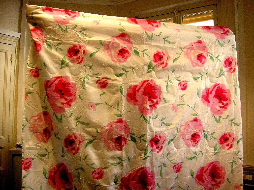 COUVRE-LIT DE FORME RECTANGULAIRE, EN MATIERE TEXTILE DE FIBRE SYNTHETIQUE (100% POLYESTER) MATELASSE, CONSTITUE D'UNE COUCHE EN TISSU IMPRIME FLEURI DE FIBRES SYNTHETIQUES ESSENTIELLEMENT ET D'UNE COUCHE DE NONTISSE. CES DEUX COUCHES SONT SEPAREES PAR UNE COUCHE DE REMBOURRAGE.

CES TROIS COUCHES SONT ASSEMBLEES PAR RANGS DE PIQURES FORMANT DES VAGUES SERVANT AU CAPITONNAGE. CE COUVRE-LIT COMPORTE UN OURLET SUR TOUT SON POURTOUR.

DIMENSION : 200 X 200 CMS