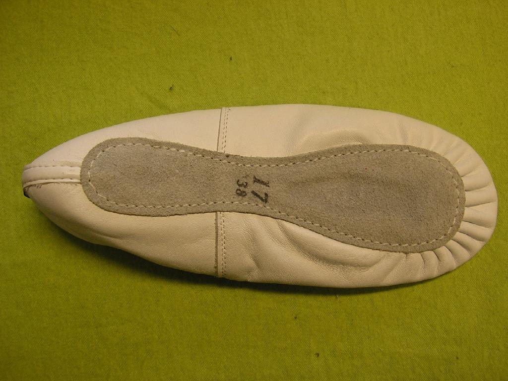 CHAUSSURE, GENRE CHAUSSON DE DANSE, NE COUVRANT PAS LA CHEVILLE, AVEC UNE SEMELLE EXTÉRIEURE EN CUIR, AVEC UN DESSUS EN CUIR, AVEC UNE SEMELLE INTERNE D'UNE LONGUEUR INFÉRIEURE À 24 CM EN TISSU 100% COTON, AVEC UNE DOUBLURE INTÉRIEURE EN TISSU 100% COTON, AVEC UN LACET RESSERRANT SUR LE POURTOUR DE LA CHAUSSURE AU NIVEAU DE L'OUVERTURE, AVEC UN LOGO PUBLICITAIRE À L'ARRIÈRE DE LA CHAUSSURE.