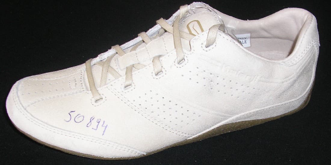 CHAUSSURE POUR ADULTES, TYPE CHAUSSURE D'ENTRAINEMENT, NON RECONNAISSABLE COMME ÉTANT POUR HOMME OU POUR FEMME, NE RECOUVRANT PAS LA CHEVILLE, AVEC UN DESSUS EN CUIR COMPORTANT UNE LANGUETTE ET DES LACETS, AVEC UNE SEMELLE INTÉRIEURE D'UNE LONGUEUR SUPÉRIEURE À 24 CM, AVEC UNE SEMELLE EXTÉRIEURE EN CAOUTCHOUC.

LA SEMELLE N'EST PAS À TECHNOLOGIE SPÉCIALE (SEUL LE TALON COMPORTE UNE SEMELLE INTERMÉDIAIRE).