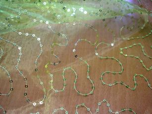 TISSU TEINT EN MONOFILAMENTS DE POLYAMIDE, BRODE DE SEQUINS EN MATIERE PLASTIQUE AVEC UN FIL BRODEUR EN POLYESTER, A ARMURE TOILE DONT LA VALEUR EST INFERIEURE A 17,50 EUROS PAR KG POIDS NET.