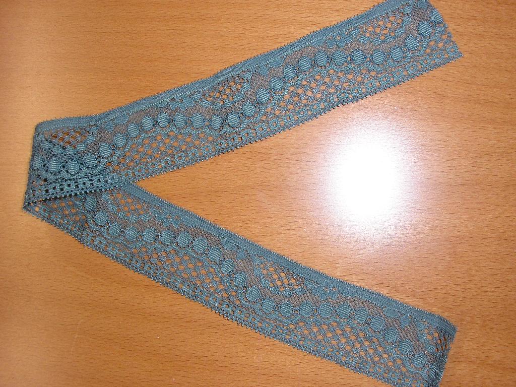 ÉTOFFE DE BONNETERIE DE FIBRES SYNTHÉTIQUES (77% POLYAMIDE, 23% ÉLASTHANNE), DE TYPE DENTELLE RASCHEL, SOUS LA FORME D'UNE BANDE ÉLASTIQUE DE 3,6 CM DE LARGEUR, AVEC DES MOTIFS BRODÉS.

POIDS : 174 GRAMMES/M²