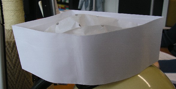 COIFFE DE PROTECTION, GENRE CALOT, EN PAPIER DE TAILLE AJUSTABLE COMPORTANT SUR LE DESSUS DU PAPIER PERFORE, SANS ELASTIQUE DE SERRAGE OU DE MAINTIEN. 

CALOT DE PROTECTION DESTINE A COUVRIR LA TETE.