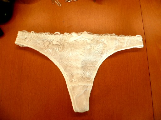 SLIP POUR FEMMES, GENRE STING, CONFECTIONNE EN DENTELLE RACHEL BRODEE, COMPOSEE DE 93% DE POLYAMIDE ET 7% D'ELASTHANE, DE COLORIS BLANC, COMPORTANT UN FOND DOUBLE, UN PETIT NOEUD SUR LE DEVANT, UNE BANDE ELASTIQUE AU NIVEAU DE LA TAILLE, ET UN ELASTIQUE LE LONG DES BORDURES.