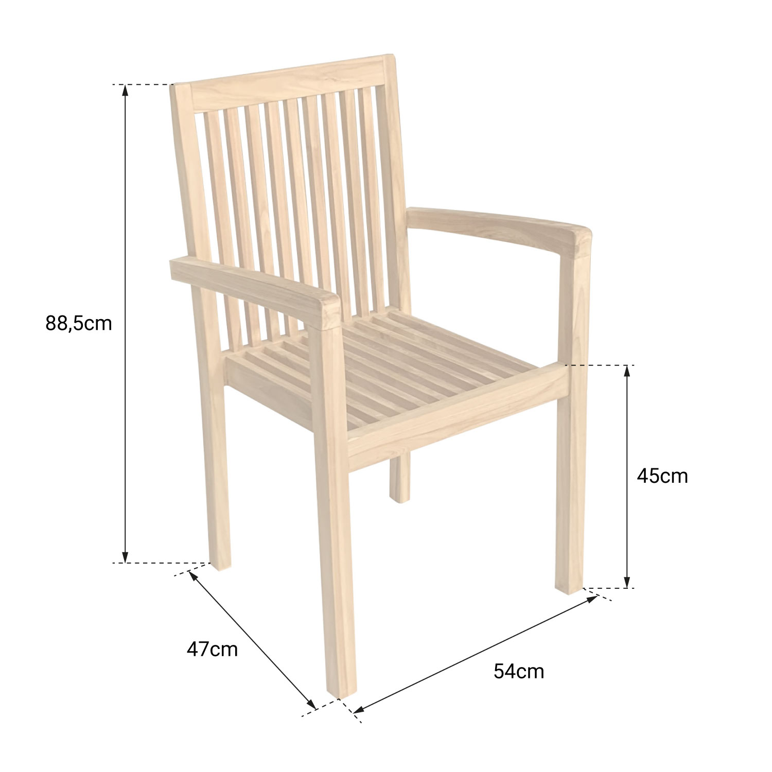 Sièges non rembourrés, se présentant sous la forme d’un lot de deux chaises conçues en bois de teck.
Elles sont adaptées à une utilisation en intérieur ou en extérieur.
Les chaises disposent d’accoudoirs et d’une hauteur d’assise de 45cm.
Dimensions : (l) 54cm x (H) 88,5cm x (P) 47cm.
Caractéristiques du produit :
- chaises empilables pour un rangement facile,
- poids maximum supporté : 100kg,
- poids net par chaise : 9kg,
- épaisseur des pieds : 4 cm.