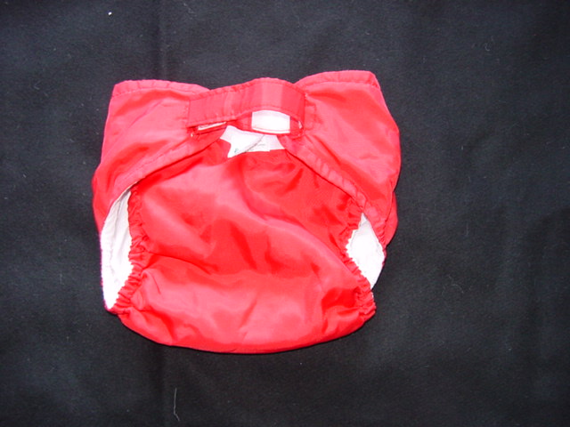 A SWIMWEAR GARMENT DESIGNED FOR THE DISABLED. SIMILAR IN DESIGN TO A DISPOSABLE NAPPY. OUTER LAYER IS WOVEN NYLON, WITH A COTTON FLANELETTE LINING.  ELASTICATED AT LEGS AND BACK OF WAIST. VELCRO ADJUSTABLE TAB TO FRONT, FASTENING RIGHT OVER LEFT. DESIGNED TO  BE WORN ON THEIR OWN OR UNDER ANOTHER ITEM OF SWIMWEAR.