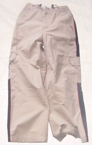 A PAIR OF WOVEN CARGO PANTS FOR BOYS. WITH A ZIP FLY WITH A LEFYT OVER RIGHT BUTTON FASTENING. WITH A HALF ELASTICATED WAIST WITH ELASTICATED DRAWSTRING WITH TOGGLES. WITH MULTIPLE POCKETS, SOME WITH VELCRO FLAPS. HEMMED AT LEG ENDS. WITH CONTRASTING PIPING AND STRIPES TO SIDE SEAM. EMBROIDERED LOGO TO REAR POCKET. MESH LINED. 70% COTTON / 30% NYLON. NOT CONSIDERED TO BE VISIBLY COATED.