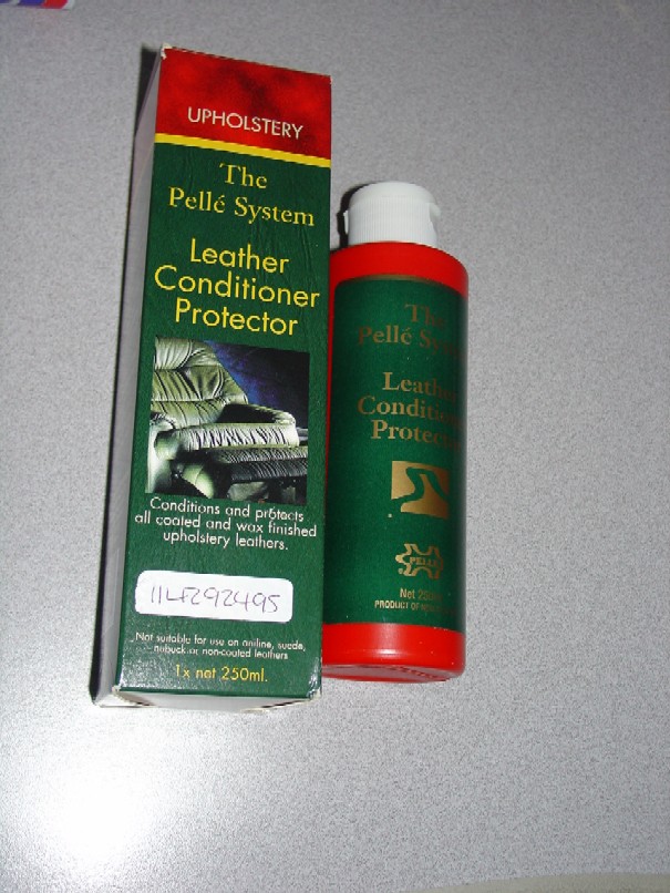 Leather conditioner and protector. Ingredients: Blend of aqueous synthetic waxes and deionised water. Also contains an aqueous biocidal suspension.  Put up for retail sale in a 250ml bottle.