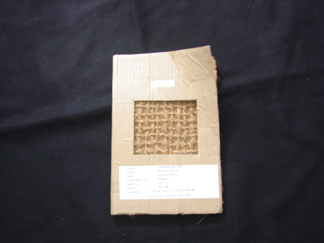 A WOVEN TEXTILE COIR FABRIC CALLED GEOTEXTILE. USED TO RE-VEGETATE STEEP SLOPES.  THE FABRIC COMES IN DIFFERENT SIZES.