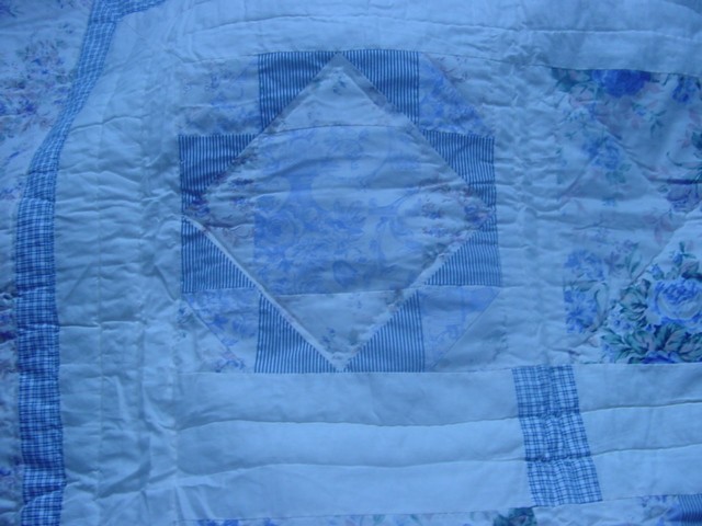 WOVEN BEDSPREAD OF QUILTED FABRIC. TOP LAYER IS 100% COTTON BACKING 80% POLYESTER 20% COTTON FILLING 100% POLYESTER. FLORAL PATCHWORK DESIGN. PACKAGED IN A CLEAR PLASTIC BAG FOR RETAIL SALE. APPROX MEASUREMENTS 240CMS X 260CMS