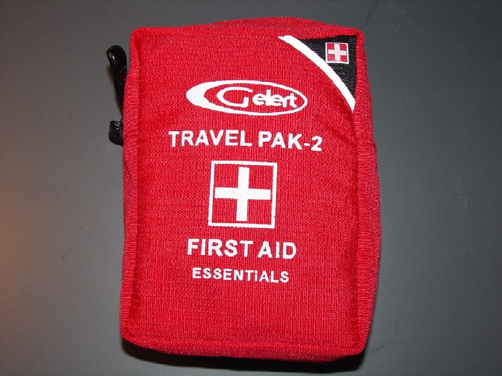 FIRST AID KIT. PACKAGED IN  A POLYBAG. FOR USE IN HOME, OUTDOOR,TRAVEL.INCLUDES PLASTER TAPE, CREPE BANDAGE, ADHESIVE PLASTERS,  STERILE BURN GEL, INSECT REPELLANT WIPE, ANTISEPTIC WIPE, DRESSING STRIP, FINGER BANDAGE, SAFETY PINS, CENTRIMIDE CREAM BP, WHISTLE, DISPOSABLE GLOVE.