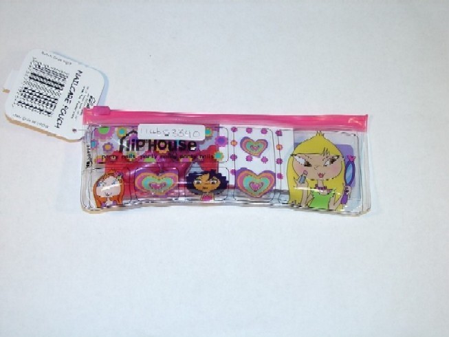 A NAILCARE POUCH PACKAGED AS A SET PUT UP FOR RETAIL SET CONTAINING NAIL VARNISH, TOE SEPARATOR, EMERY/BUFFER BOARD, SHEET OF NAIL STICKERS AND A PVC POUCH. THE ESSENTIAL CHARACTER IS CONSIDERED TO BE THE NAIL VARNISH.