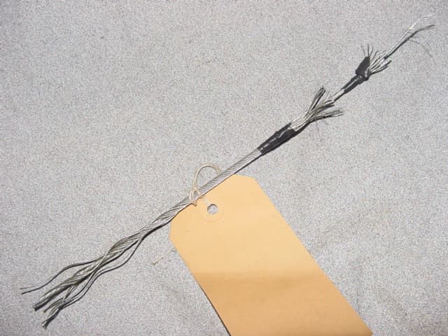 STRANDED STEEL WIRE ROPE/CABLE. CONSISTS OF ONE CENTRAL TWISTED STRAND SURROUNDED BY SIX STRANDS IN A TWISTED FORMATION.SURROUNDED BY A FURTHER TWELVE STRANDS IN A TWISTED FORMATION. EACH STRANDS COMPOSED OF SEVEN WIRES. CENTRAL STRANDS 0.35 mm DIAMETER.OUTER STRANDS 0.25 DIAMETER. OVERALL 4mm. DIAMETER. INDIVIDUAL STRANDS 1mm. DIAMETER. ZINC COATED. MADE MAINLY OF STEEL. NOT FOR USE IN CIVIL AIRCRAFT. NOT CONSIGNED FROM MOLDOVA OR MOROCCO.