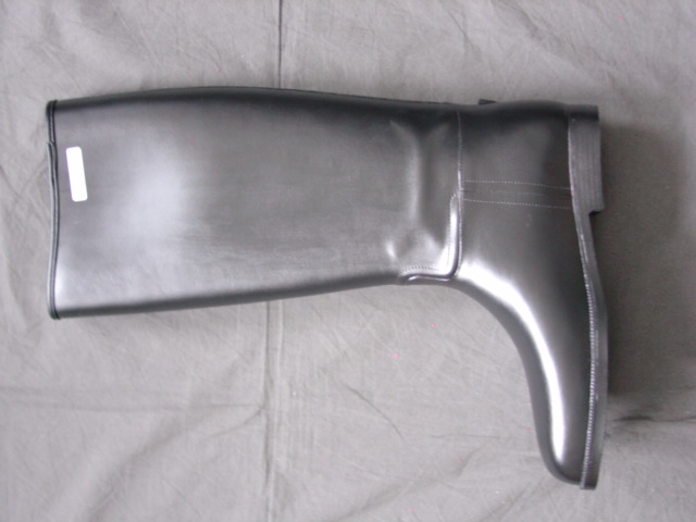 PVC PLASTIC SLUSH MOULDED TALL BOOT. COVERS THE LOWER LEG UP TO THE KNEE.  LINED WITH TEXTILE.  BLACK.