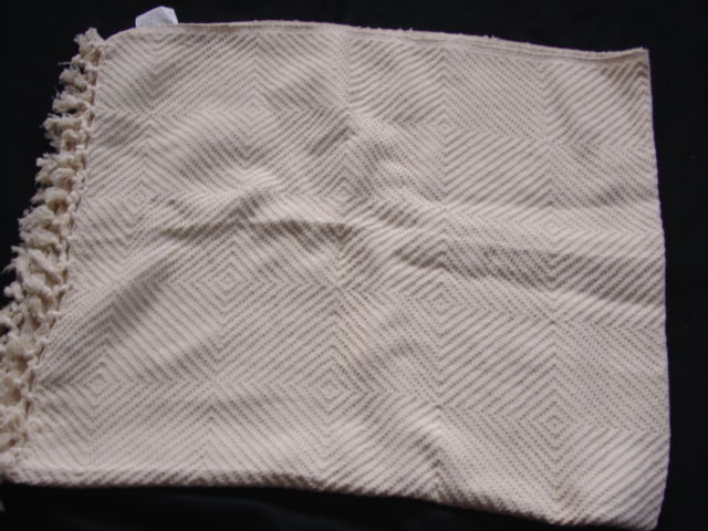 A WOVEN TRAVEL RUG MEASURING APPROX 125 CM X 150 CM. WITH TASSELS ON TWO SIDES. MADE FROM 100% COTTON PACKAGED IN A CARDBOARD INSERT AND CLEAR PLASTIC BAG.