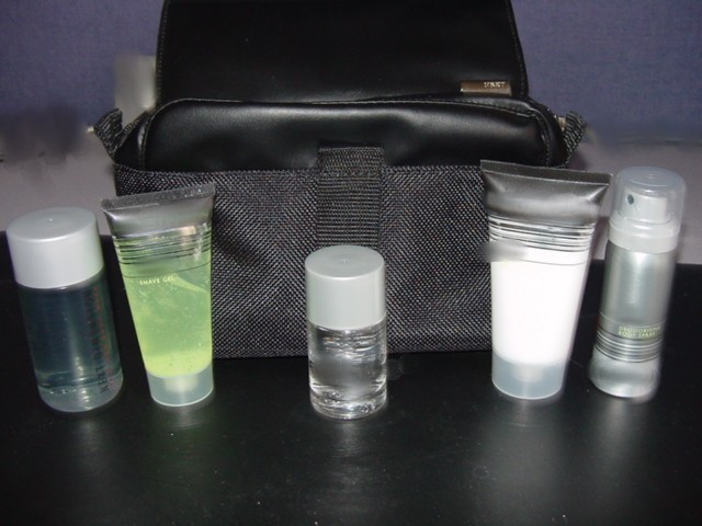 A MANS COSMETIC GIFT SET COMPRISING OF SHAVING GEL, MOST SHAVE MOISTURISER, SHOWER GEL AND DEODORANT, PUT UP FOR RETAIL SALE IN A TEXTILE TOILET BAG.  BAG CLASSIFIED SEPERATELY.