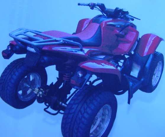 A QUAD BIKE THAT FEATURES AUTOMATIC CVT WITH REVERSE TRANSMISSION, 4-STROKE SINGLE CYLINDER ENGINE 249.4CC, WATER COOLED COOLING SYSTEM, ELECTRIC STARTING, CDI IGNITION, DOUBLE A-ARM FRONT SUSPENSION, SWING ARM REAR SUSPENSION, TWIN HYDRAULIC DISC FRONT BRAKE, SINGLE HYDRAULIC DISC REAR BRAKE, 22 X 7-12 ALLOY RIM FRONT TYRES, 22 X 10-12 ALLOY RIM REAR TYRES, INTEGRATED DASH WITH SPEEDO, TACHO, FUEL GUAGE AND POWER SOCKET AND A KEY OPERATED STORAGE COMPARTMENT.  DIMENSION L2030 X W1150 X H1165.