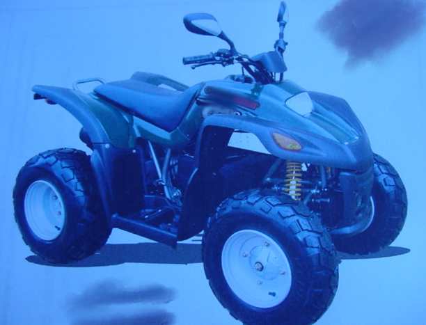 A STEEL TUBE FRAME UNLEADED PETROL QUAD BIKE THAT FEATURES AUTOMATIC CVT WITH REVERSE DIFFERENTIALTRANSMISSION, 4-STROKE SINGLE CYLINDER ENGINE 199.4CC, OIL COOLED COOLING SYSTEM, ELECTRIC STARTING, CDI IGNITION, DOUBLE A-ARM FRONT SUSPENSION, UNI TRAK SWING ARM REAR SUSPENSION, TWIN DRUMFRONT BRAKE, TWIN DRUM REAR BRAKE, 22 X 7-10 INCH PNEUMATIC FRONT TYRES, 22 X 10-8 INCH PNEUMATIC REAR TYRES, FULL FOOT WELLS WITH EXTENDED FENDERS, INTERGRAL STORAGE, STEERING LOCK AND REAR GRAB RAIL.  DIMENSION L1615 X W1040 X H1015MM.