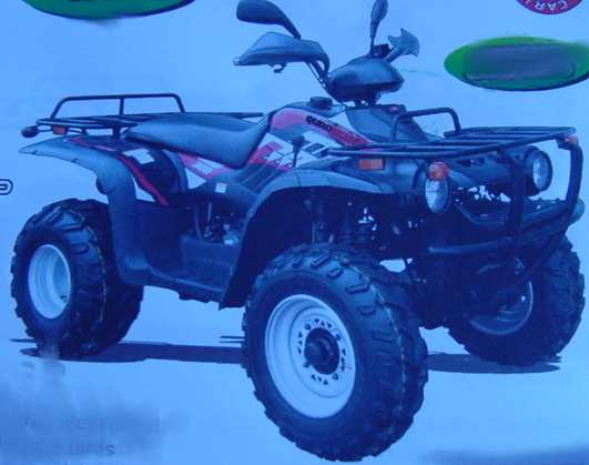 A 4-STROKE SOHC, OIL COOLED 275 CC 4 X 4 ATV.  IT FEATURES ELECTRIC STARTER, 12V BATTERY, UNLEADED PETROL WITH TANK CAPACITY 14.21 LITRES, AUTOMATIC FORWARD HIGH/LOW RATIO REVERSE GEARBOX, FINAL DRIVE VIA SHAFT SELECTABLE 4 X 4 TRANSMISSION, MCPHERSON STRUT WITH ROCK GUARDS FRONT SUSPENSION, HEAVY DUTY ADJUSTABLE REAR SUSPENSION, 24 X 8-12 FRONT AND 24 X 11-10 REAR TYRES.  ALSO FEATURES HI LEVEL AIR BOX, FULL FOOTWELLS WITH EXTENDED FENDERS, WATERPROOF UNDERSEAT STORAGE COMPARTMENT, FRONT RACK (18KG CAPACITY), REAR RACK (36KG CAPACITY), HEAVY TOW HITCH (MAX 200KG TOW CAPACITY), HAZARD LIGHTS, UNDER CHASSIS SKID PLATE, COMBINED BRAKING SYSTEM PLUS PARK BRAKE, EXHAUST SPART ARRESTOR AND DIGITAL SPEEDOMETER.  WEIGHT 300KG AND DIMENSIONS L2096 X W1170 X H1170 MM.