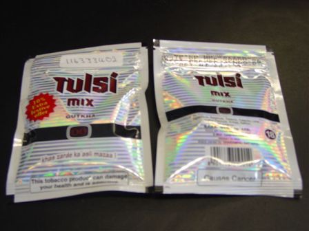 GUTKHA USED AS CHEWING TOBACCO. PACKAGED IN A FOIL SACHET. INGREDIENTS INCLUDE BETEL NUT 83%, TOBACCO 9%, CATECHU, LIME, MENTHOL, SPICES, SAFFRON.  THE PACKAGING INDICATES THIS PRODUCT AS BEING A TOBACCO PRODUCT.