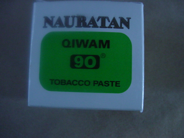 TOBACCO PASTE FOR CHEWING. INGREDIENTS INCLUDE TOBACCO EXTRACT, SAFFRON, FLAVOURS, PERMITTED SPICES, SILVER LEAVES. CONTAINS ADDED FLAVOURS. PACKAGED IN A 50 GM BOTTLE. STATES ON THE PACKAGING THAT TOBACCO CHEWING IS INJURIOUS TO HEALTH. THIS TOBACCO PRODUCT CAN DAMAGE YOUR HEALTH AND IS ADDICTIVE.