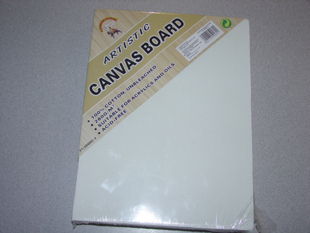 AN ARTISTS PAINTING CANVAS. OF COATED COTTON. WITH A WOODEN FRAME. SUITABLE FOR ACRYLICS AND OILS. MEASURES APPROX 24CMS X 18CMS X 3.5CMS. PACKAGED IN PLASTIC WRAP WITH A CARDBOARD HEADER.
