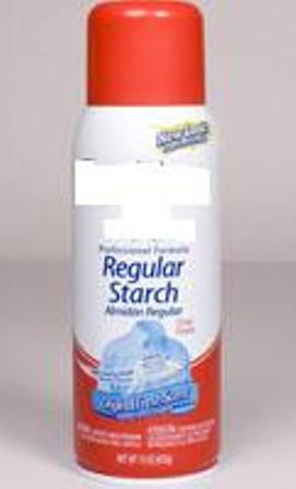 A 20 OZ SPRAY CAN OF PROFESSIONAL FORMULA CLOTHES STARCH USED TO IMPROVE BODY AND ENHANCE QUALITY OF CLOTHING BY STIFFENING AND CRISPING TEXTILES FOR EASIER IRONING.  INGREDIENTS INCLUDE: WATER, PROPELLANT, FILM FORMER, SILICONE IRONING AID, QUALITY CONTROL AGENTS AND FRAGRANCE.