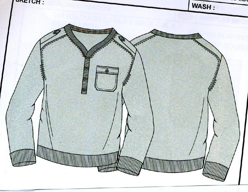 KNITTED PULLOVER FOR MEN.  REACHING DOWN TO BELOW THE WAIST.  V-NECK.  PARTIAL FRONT OPENING FASTENED LEFT OVER RIGHT BY BUTTONS.  LONG SLEEVES.  WITH RIBBING AT SLEEVE ENDS AND AT BASE.  WITH POCKET ON LEFT CHEST.  WITH EPAULETTES ON SHOULDERS.  OF COTTON