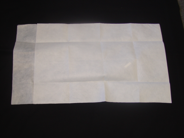 A DISPOSABLE PILLOWCASE.  A STERILIZED DISPOSABLE PILLOW CASE FOR USE IN HOSPITALS, HOSPICES, AMBULANCES. MADE OF NON-WOVEN LAMINATED MATERIAL OF 90 PER CENT VISCOSE AND 10 PER CENT POLYESTER.  ALSO CONTAINS PAPER PULP FILLER.