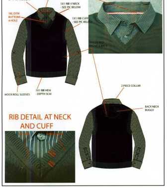 A KNITTED COTTON PULLOVER MEN, COMPRISING OF A TANK TOP INCORPORATING A MOCK FORMAL SHIRT. THE TANK TOP IS SLEEVELESS WITH A V-NECK AND RIBBING TO BASE OF GARMENT. THERE IS A  WOVEN COTTON MOCK SHIRT FRONT AT THE NECK WITH LEFT OVER RIGHT BUTTON FASTENING WITH COLLAR. WITH LONG SLEEVES WITH BUTTON CUFFS, AND A BUTTON TAB TO ENABLE SLEEVES TO BE ROLLED UP.