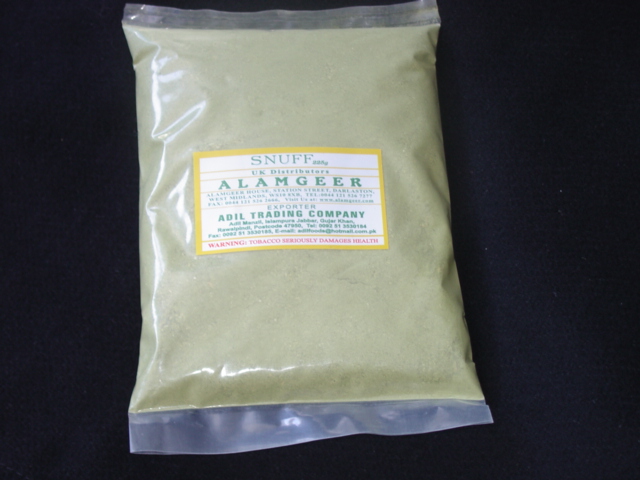 A PLASTIC VACUUM PACK 225GRAMS OF SNUFF MADE OF TOBACCO LEAF AND STALKS WHICH HAVE BEEN SEMI- DRIED IN THE SUN AND THEN GROUND INTO A FINE POWDER, MINT FLAVOURED.