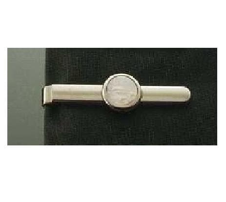 STAINLESS STEEL TIE BARS IN A VARIETY OF STYLES, SET WITH MOTHER-OF-PEARL.  PACKAGED IN A CARDBOARD AND PAPER PRESENTATION BOX.