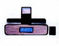 AN IPOD DOCKING STATION WITH  CLOCK RADIO FUNCTIONS.  IN A BLACK AND CROME FINISH CASING WITH BUILT IN SPEAKERS.  IT FEATURES: ALARM CLOCK FUNCTIONS, LCD DISPLAY, STEREO SPEAKERS. DIGITAL TUNER, SINGLE CLOCK, STEREO SOUND AND REMOTE CONTROL.  DIMENSIONS D26.2 X H7.8 X W13.3 CM AND WEIGHT 95.6KG.  MAINS AND BATTERY POWERED.