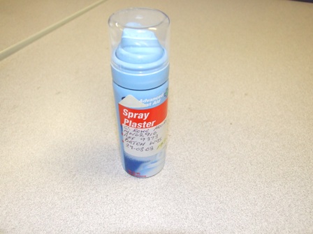 SPRAY PLASTER, ALSO KNOWN AS LIQUID SKIN.  USED TO TREAT MINOR CUTS AND GRAZES BY FORMING A TRANSPARENT, BREATHABLE, FLEXIBLE FILM THAT HELPS PROTECT THE INJURY FROM WATER, DIRT AND GERMS.  CONTAINS POLYMERS AND ETHANOL.  SUPPLIED IN 40ML AEROSOL SPRAY BOTTLES.