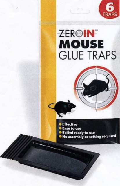 MOUSE GLUE TRAP, PLASTIC TRAY PRE BAITED WITH GLUE. SUPPLIED IN PACKS OF SIX IN PLASTIC OUTER SLEEVE.