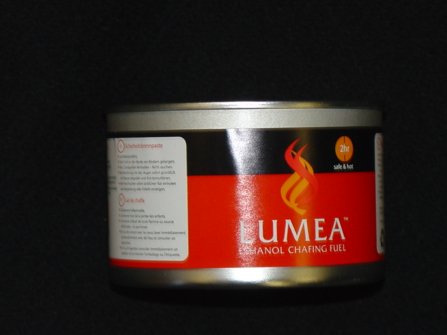CHAFING FUEL FOR USE IN BUFFETS. PACKAGED FOR RETAIL SALE IN A TIN  WITH A NET WEIGHT OF  200 GRAM.  A PINK GELLED ALCOHOL FUEL FOR WARMING FOOD IN CHAFING DISHES. FUEL IS ETHYL ALCOHOL( ETHANOL).. CAS NUMBER 64-17-5 . 95-100 %..