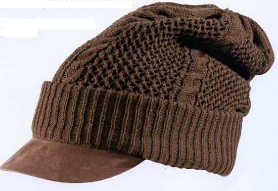 KNITTED PEAKED HAT. WITH EXTENDED CROWN.  80 PERCENT ACRYLIC AND 20 PERCENT WOOL. PACKED ON CARD WITH PLASTIC SWING TICKET AND HANGER.