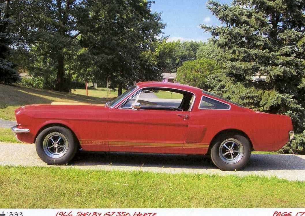 1966 SHELBY GT350H HERTZ MUSTANG. 2 DOOR FASTBACK COUPE. L/HAND DRIVE. 4.7 LITRE, 289 CI V8 ENGINE (306 HP OUTPUT). 3 SPEED AUTOMATIC TRANSMISSION. RED PAINTWORK WITH GOLD 'LE MANS' STRIPES GOING FROM THE FRONT TO THE BACK OF THE CAR.
