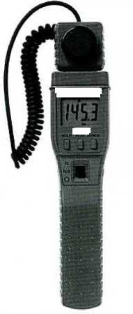 A HAND HELD DIGITAL LIGHT METER SUITABLE FOR MEASURING INTERNAL AND EXTERNAL LIGHTING LEVELS. MEASURES WIDE RANGE OF LIGHT UP TO 20,000 LUX. FRONT PANEL SWITCHABLE ACCURATE, HIGH RESOLUTION OF 0.01FC/LUX. SENSOR DOME HAS 45 INCH ATTACHED CORD FOR MEASUREMENT FLEXIBILITY AND BUILT IN CIE SPECTRUM CURVE FOR ACCURATE HUMAN EYE RESPONSE. FEATURES INCLUDE PEAK HOLD AND DATA HOLD, LARGE DIGIT DISPLAY WITH BACKLIGHT FEATURE, ANALOG OUTPUT FOR MONITORING AND CHARTING. THE HOUSING IS OF RUGGED VALOX PLASTIC IN ERGONOMIC DESIGN FOR HOLDING EASE. BATTERY OPERATED. COMES PACKAGED WITH A CARRYING CASE, LENS COVER AND BATTERIES.