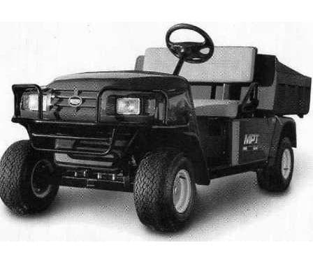 PETROL DRIVEN HEAVY DUTY AND POWERFUL UTILITY VEHICLE.  FRAME: WELDED STEEL WITH POWDER COAT FINISH.  FRONT BODY AND FINISH: INJECTION MOULDED.  REAR BODY AND FINISH: STEEL. BASE COAT/CLEAR COAT.  STANDARD COLOUR: FOREST GREEN.  POWER SOURCE: 4 CYCLE 401 CC PETROL ENGINE.  HORSEPOWER: 13 HP.  SEATING CAPACITY: 2 PERSONS.  DRY WEIGHT (WITHOUT BATTERIES): 358 KG.  OVERALL LENGTH: 2807 MM.  OVERALL WIDTH: 1265 MM.  OVERALL HEIGHT: 1727 MM (WITH CANOPY), 1234 MM (TO TOP OF STEERING WHEEL).  WHEEL BASE: 1956 MM.