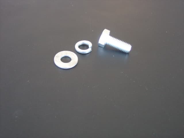 HEXAGON BOLT WITH WASHER AND SPRING WASHER. OF STEEL. TENSILE STRENGTH MORE THAN 800 MPA. SHANK THICKNESS APPROX 8MM. MEASURES APPROX 20MM (L).