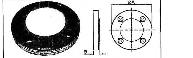 PIPE FITTING.BLANK FLANGE.USED TO SEAL THE END OF A PIPE LINE. CONSISTS OF A PTFE (PLASTIC) DISC OF RAISED FACE DIMENSION BONDED ON A FORGED CARBON STEEL BLANK FLANGE. NOT THREADED.