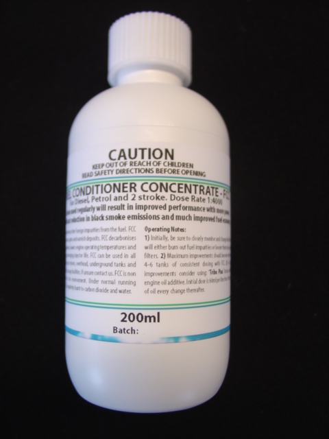 A FUEL CONDITIONER CONCENTRATE FOR DIESEL, PETROL AND 2 STROKE. CONTAINING NO HYDROCARBON OILS OR ALCOHOL. DOSE RATE 1:4,000.