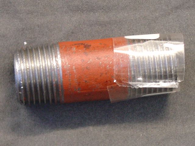 A MILD STEEL THREADED WELDED TUBE (GAS PIPE). NOT COATED WITH ZINC. NON PRECISION TUBE. THE TUBE MEASURES 21.3 MM IN DIAMETER BY 51 MM IN LENGTH. MALE TAPER PIPE THREADS AT EACH END. FOR GENERAL USE WHERE SHORT PEICES OF TUBE ARE NEEDED TO CONNECT VALVES AND PIPE FITTINGS. 

TRADENAME: BARRELL NIPPLE 1/2 INCH OR 15MM NOMINAL BORE.