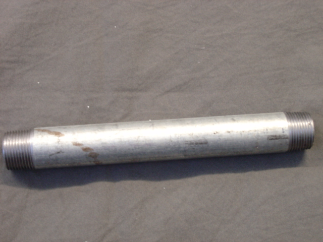A MILD STEEL THREADED WELDED TUBE (GAS PIPE). NOT COATED WITH ZINC. NON PRECISION TUBE. THE TUBE MEASURES 26.9 MM IN DIAMETER BY 200 MM IN LENGTH. MALE TAPER PIPE THREADS AT EACH END.  FOR GENERAL  USE WHERE SHORT PEICES OF TUBE ARE NEEDED TO CONNECT VALVES AND PIPE FITTINGS. 

TRADENAME: BARRELL NIPPLE, TUBULAR PIECE OR ROHR DOPPELNIPPEL.