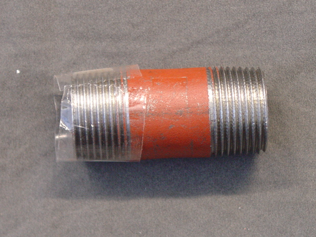 A MILD STEEL THREADED WELDED TUBE (GAS PIPE). NOT COATED WITH ZINC. NON PRECISION TUBE. THE TUBE MEASURES 26.9 MM IN DIAMETER BY 54 MM IN LENGTH. MALE TAPER PIPE THREADS AT EACH END. FOR GENERAL USE WHERE SHORT PEICES OF TUBE ARE NEEDED TO CONNECT VALVES AND PIPE FITTINGS. 

TRADENAME: BARRELL NIPPLE 3/4 INCH OR 20MM NOMINAL BORE.