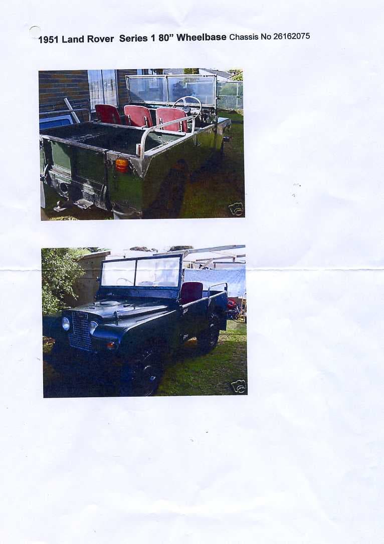 A 1951 LAND ROVER SERIES 1 80 INCH WHEELBASE. THE ORIGINAL 2 LITRE PETROL ENGINE HAS BEEN REPLACED BY A SLIGHTLY LATER 2 LITRE PETROL ENGINE. THE PAINTWORK IS ORIGINAL GREEN AND THE SEATS ARE UPHOLSTERED IN RED. THERE ARE THREE FRONT SEATS AND A PAIR OF INWARD FACING BENCH SEATS IN THE REAR OF THE VEHICLE.  THERE ARE NO PROVISIONS FOR SEAT BELTS IN THE REAR OF THE VEHICLE. THE 1951/2 MODEL YEAR SAW 18,715 PRODUCED, THE MAJORITY FOR EXPORT. THIS ONE WAS ONE OF 400 BOUGHT FOR THE NEW ZEALAND ARMY. BETWEEN 5% AND 10% REMAIN IN EXISTENCE. PURCHASE PRICE £2,700.