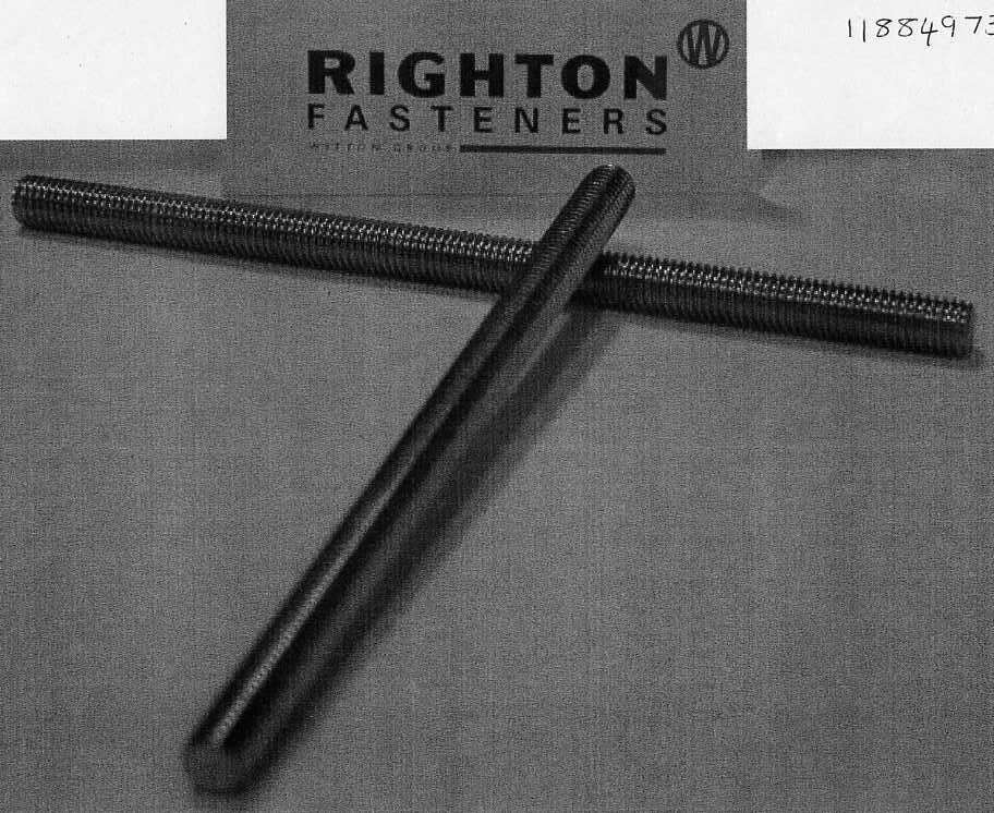 THREADED ARTICLE.STAINLESS STEEL SCREW STUD WITHOUT HEAD. DIAMETER 10MM.LENGTH 3 METERS. THREADED THE LENGTH OF THE SCREW.FOR ATTACHING AN AERIAL ONTO A MOBILE PHONE MAST.