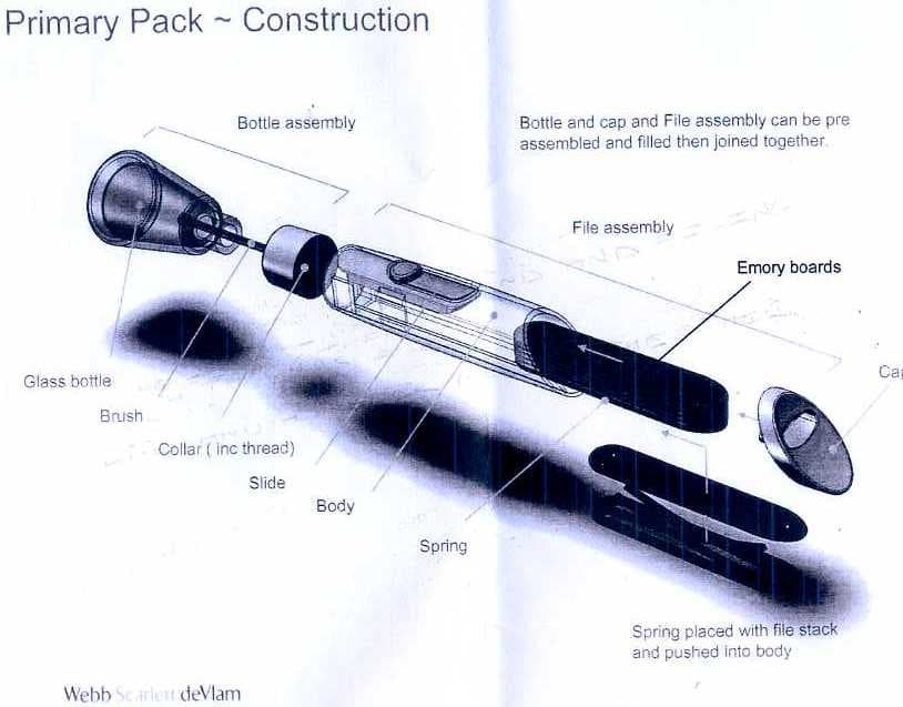 FUNGAL NAIL REPAIR. THE PRODUCT IS A DUAL PACK. THE FUNGAL REPAIR PREPARATION IS DISPENSED USING A BRUSH AND CONTAINED IN A NAIL VARNISH STYLE BOTTLE. THE LID OF THE BOTTLE CONTAINS A SPRING LOADED NAIL FILE DISPENSER. THE FUNCTION OF THIS PRODUCT IS TO PREPARE AND VISIBLY IMPROVE THE NAILS USING THE FILE AND THEN TO APPLY THE VARNISH CONTAINED IN THE BOTTLE ASSEMBLY. THE PREPARATION CONTAINS DEIONISED WATER, XANTHAN GUM, GLYCERIN USP, ISOPROPYL ALCOHOL, PANTHENOL USP,CITRIC ACID MONOHYDRATE EP, SODIUM BENZOATE, TINOGARD HS AND THIOGLYCOLIC ACID. PACKAGED TOGETHER FOR RETAIL SALE.