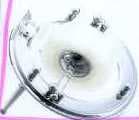 STAINLESS STEEL CRADLE STYLE TAPE DISPENSER. ENGRAVED. DIAMETER 105MMS AND HEIGHT 73MM. PACKED IN A CARDBOARD AND PAPER GIFT BOX WITH A SMALL ROLL OF TAPE.